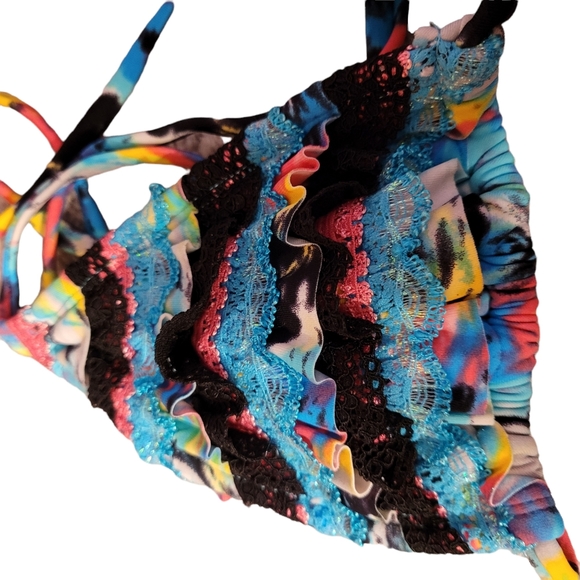 *Sale* NWT Mudd Bikini Top Size Small Multicolor Ruffles Lace Padded Swimsuit - Picture 3 of 3